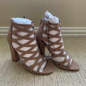 Forever 21 lattice, taupe, block heel booties